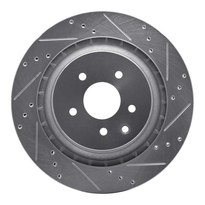 Infiniti G37 Brake Rotor (1) - Rear Right - R1 Concepts - Drilled & Slotted - Silver - `08-`25